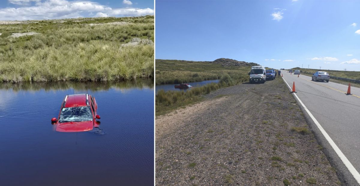 Perdió el control de su auto y terminó junto a su familia dentro de una laguna