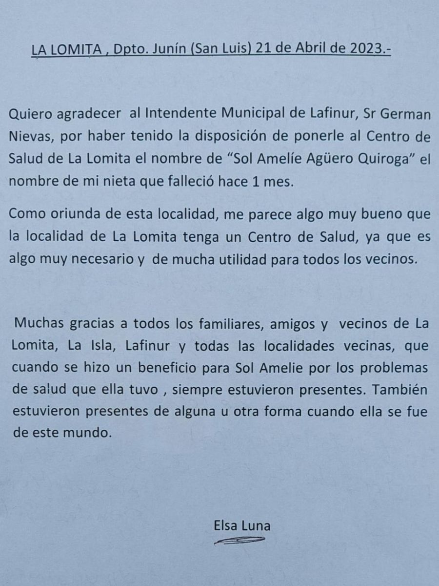 Inauguraron el Centro de Salud "Sol Amelie Agüero Quiroga" en La Lomita